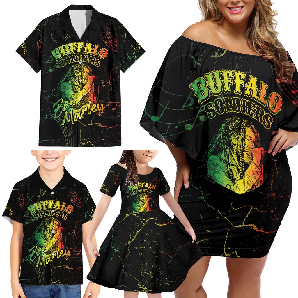 Reggae King Buffalo Soldier Family Matching Off Shoulder Short Dress and Hawaiian Shirt Honoring The Legend LT05 - Wonder Print Shop