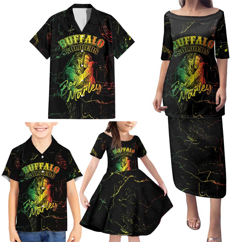Reggae King Buffalo Soldier Family Matching Puletasi and Hawaiian Shirt Honoring The Legend