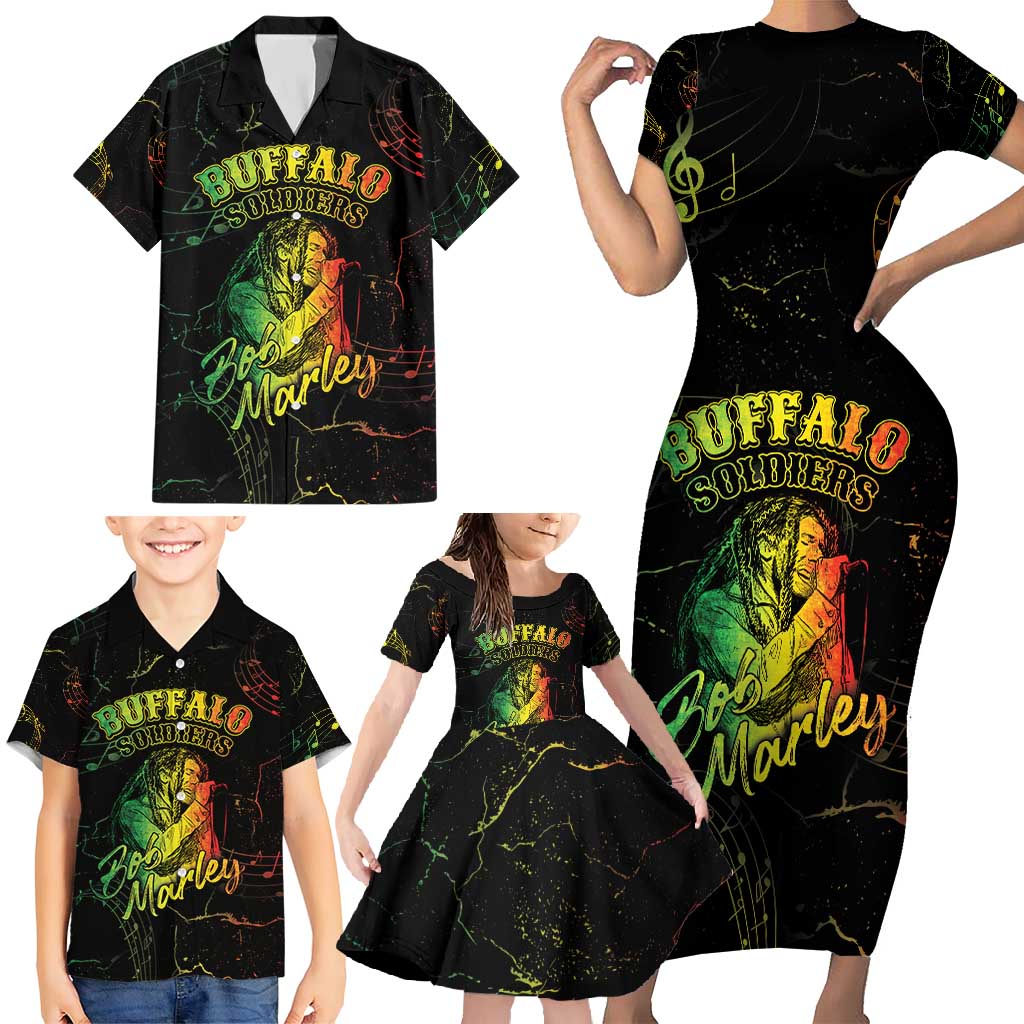 Reggae King Buffalo Soldier Family Matching Short Sleeve Bodycon Dress and Hawaiian Shirt Honoring The Legend LT05 - Wonder Print Shop