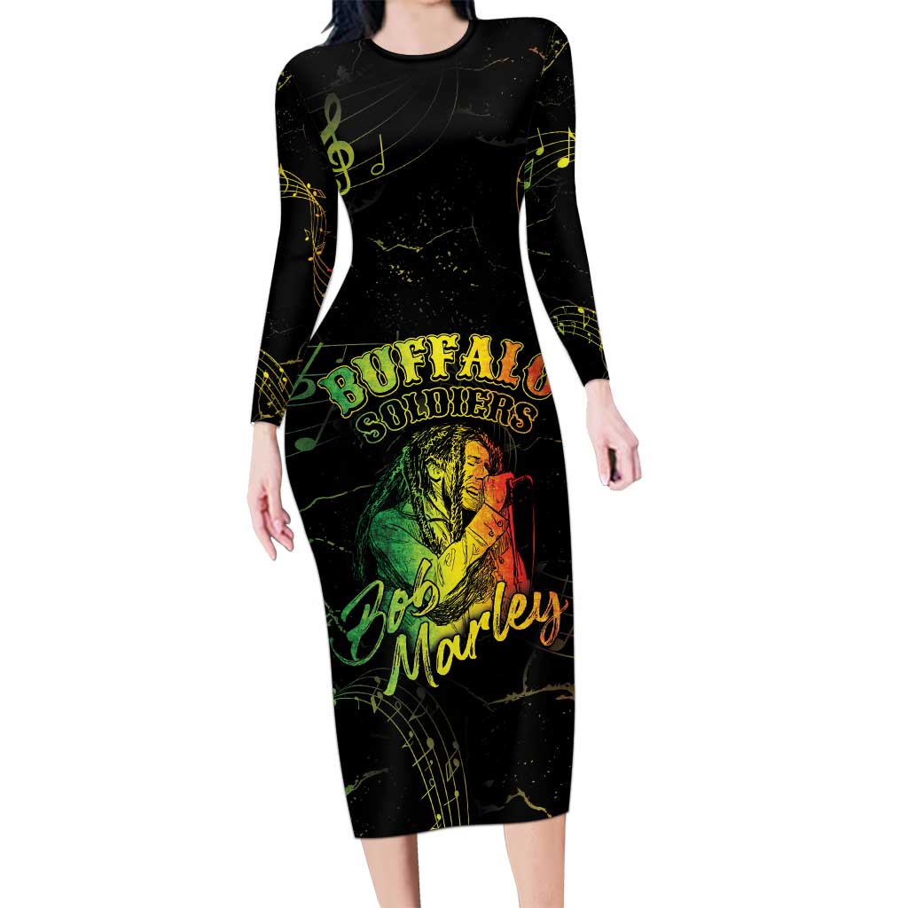 Reggae King Buffalo Soldier Long Sleeve Bodycon Dress Honoring The Legend LT05 - Wonder Print Shop