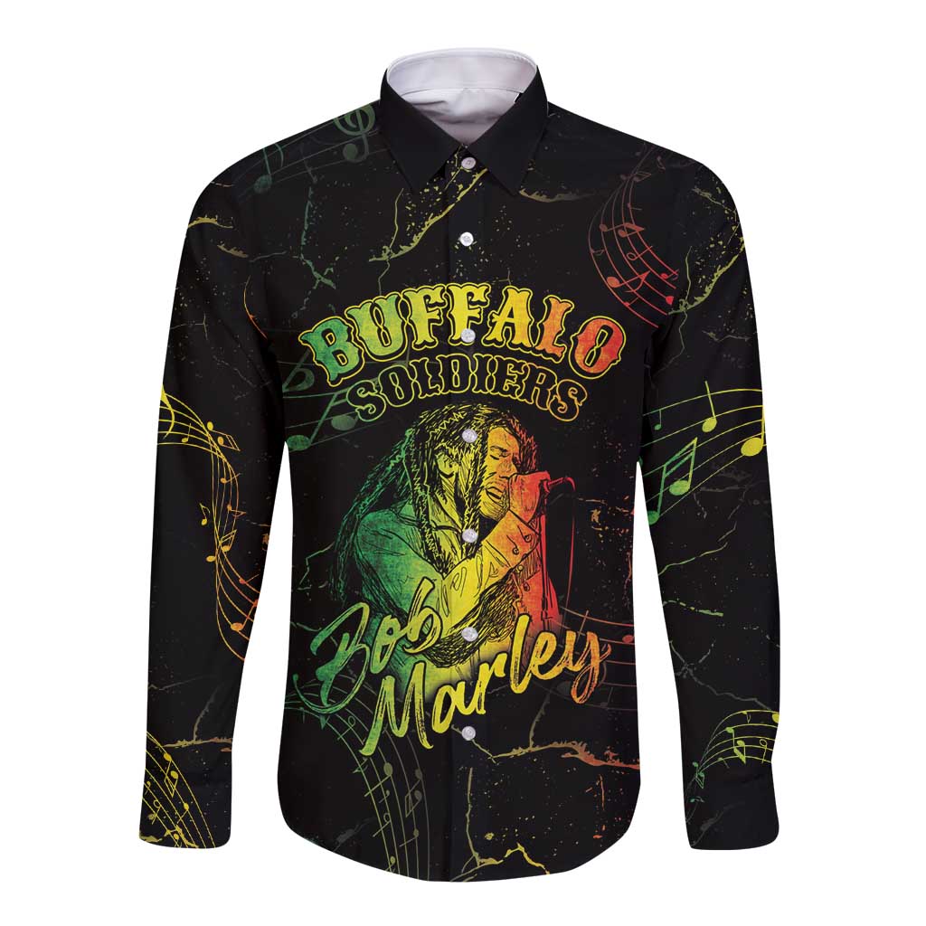 Reggae King Buffalo Soldier Long Sleeve Button Shirt Honoring The Legend