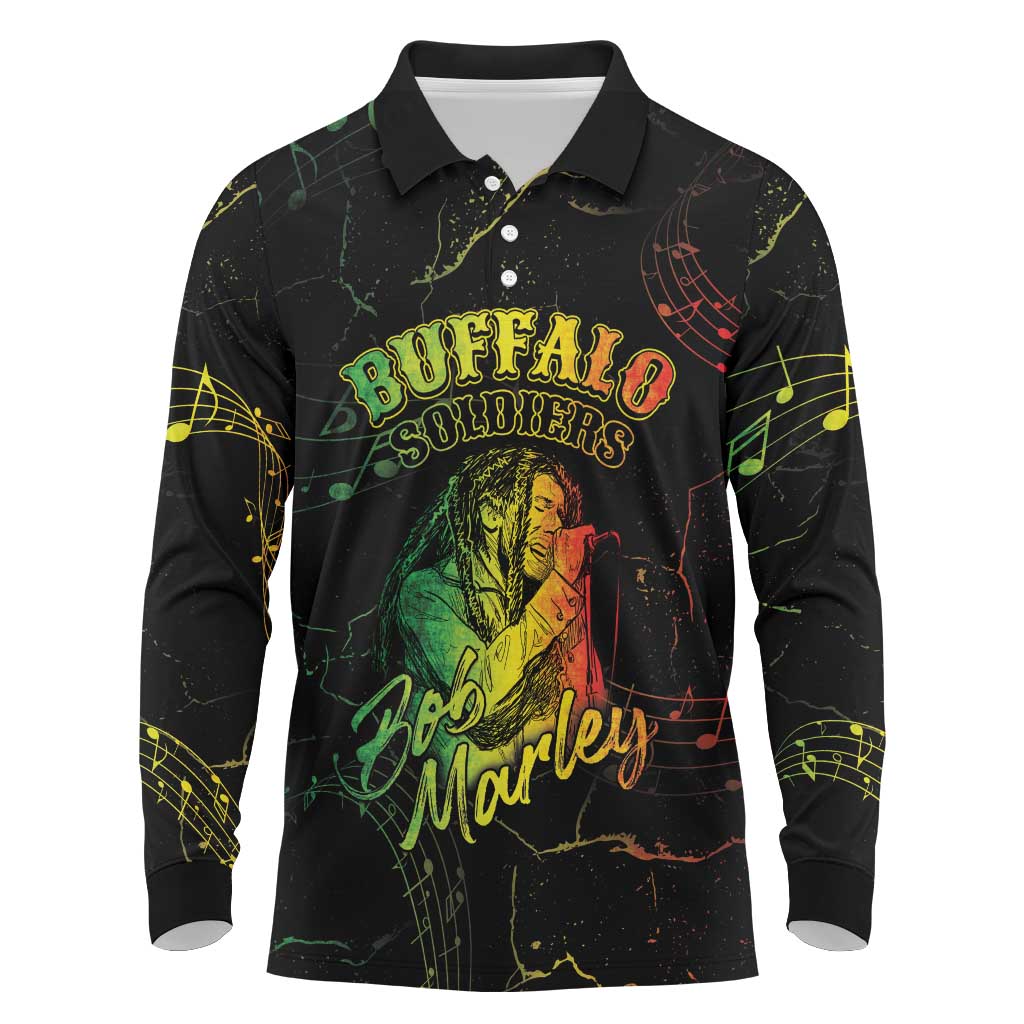 Reggae King Buffalo Soldier Long Sleeve Polo Shirt Honoring The Legend LT05 - Wonder Print Shop