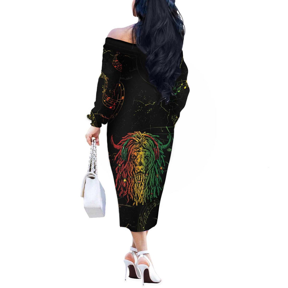 Reggae King Buffalo Soldier Off The Shoulder Long Sleeve Dress Honoring The Legend LT05 - Wonder Print Shop