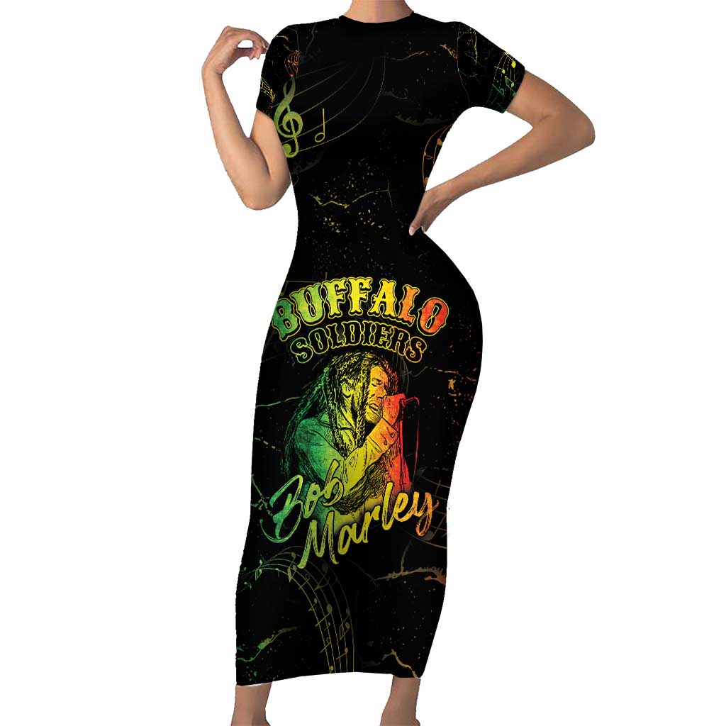 Reggae King Buffalo Soldier Short Sleeve Bodycon Dress Honoring The Legend LT05 - Wonder Print Shop