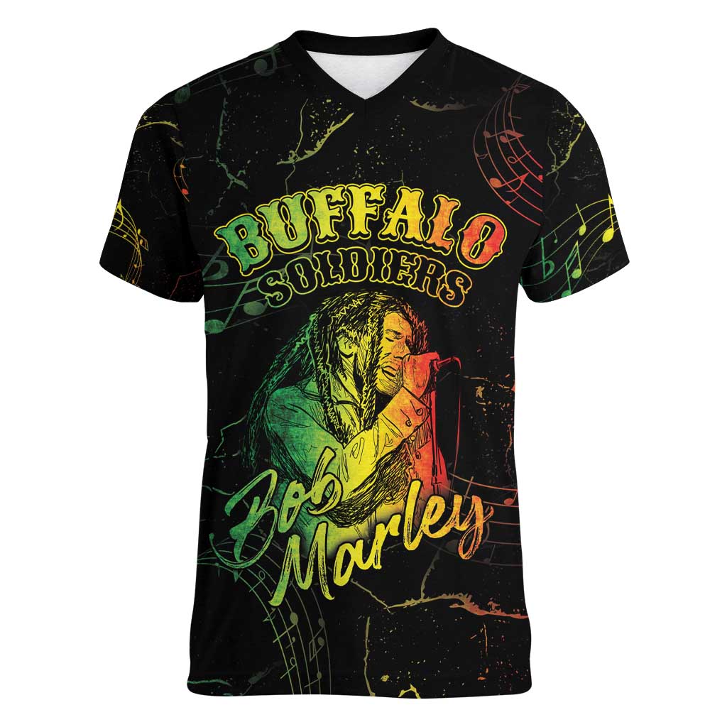 Reggae King Buffalo Soldier Women V-Neck T-Shirt Honoring The Legend LT05 - Wonder Print Shop