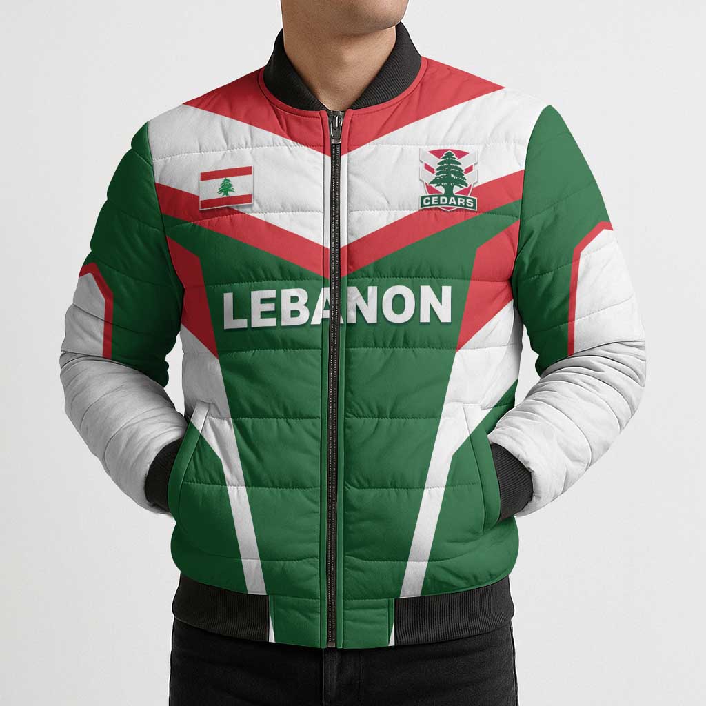Custom Lebanon Rugby Bomber Puffer Jacket Go Champions - Wonder Print Shop