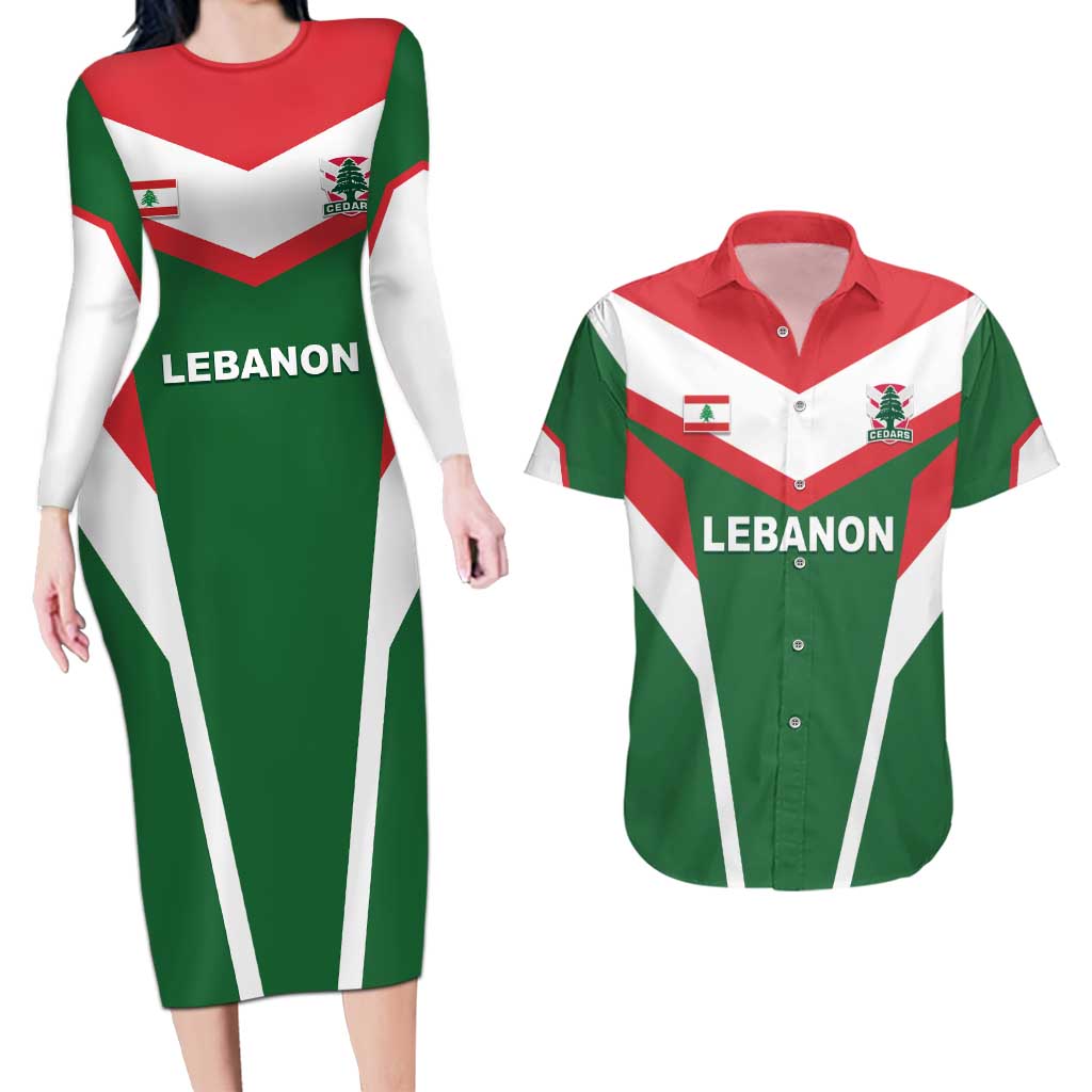 Custom Lebanon Rugby Couples Matching Long Sleeve Bodycon Dress and Hawaiian Shirt Go Champions - Wonder Print Shop