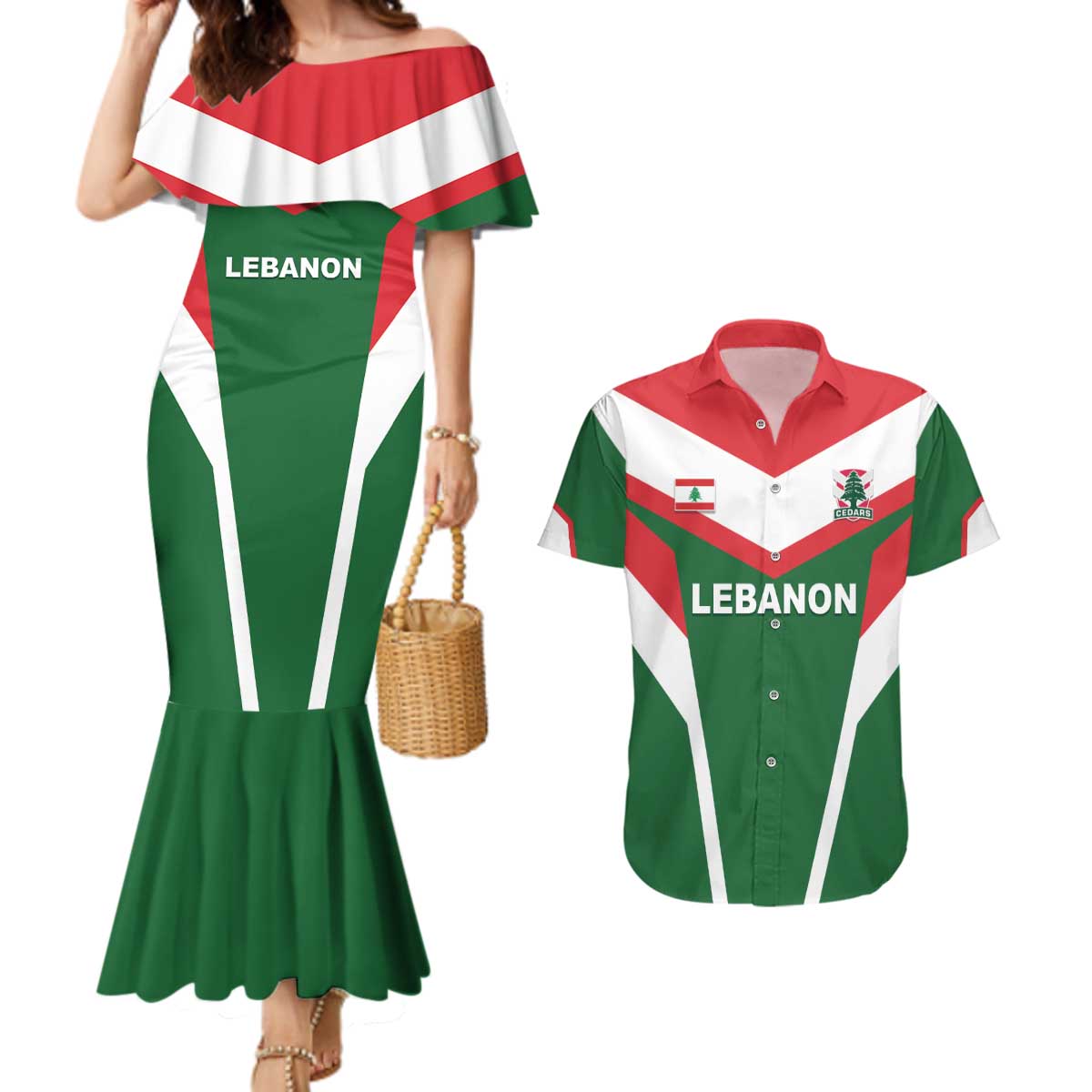 Custom Lebanon Rugby Couples Matching Mermaid Dress and Hawaiian Shirt Go Champions - Wonder Print Shop