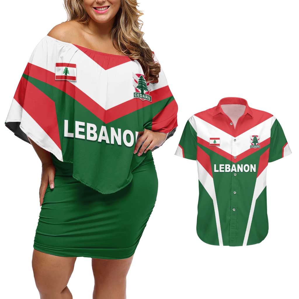 Custom Lebanon Rugby Couples Matching Off Shoulder Short Dress and Hawaiian Shirt Go Champions - Wonder Print Shop