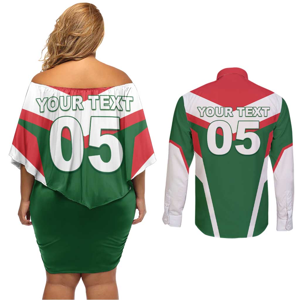 Custom Lebanon Rugby Couples Matching Off Shoulder Short Dress and Long Sleeve Button Shirt Go Champions - Wonder Print Shop