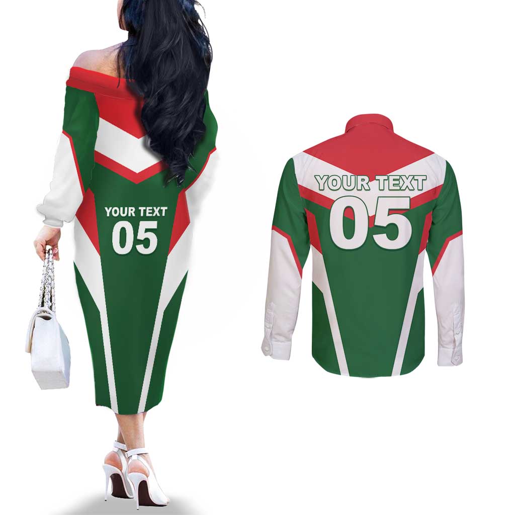 Custom Lebanon Rugby Couples Matching Off The Shoulder Long Sleeve Dress and Long Sleeve Button Shirt Go Champions - Wonder Print Shop