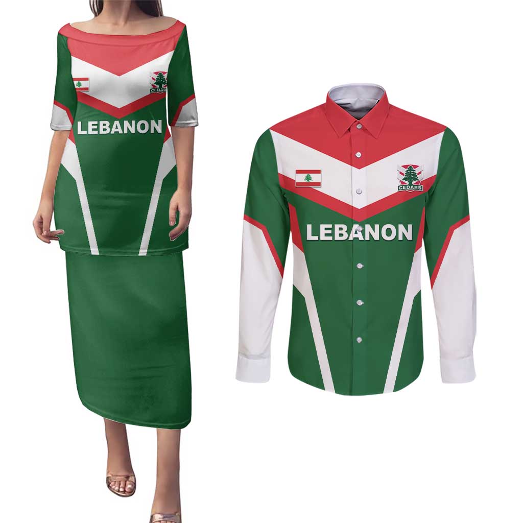 Custom Lebanon Rugby Couples Matching Puletasi and Long Sleeve Button Shirt Go Champions - Wonder Print Shop