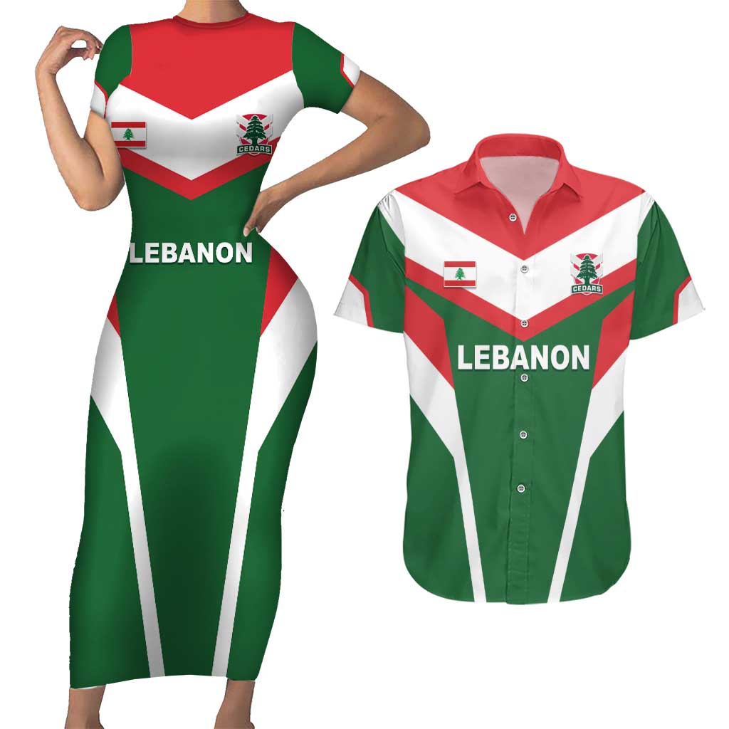 Custom Lebanon Rugby Couples Matching Short Sleeve Bodycon Dress and Hawaiian Shirt Go Champions - Wonder Print Shop