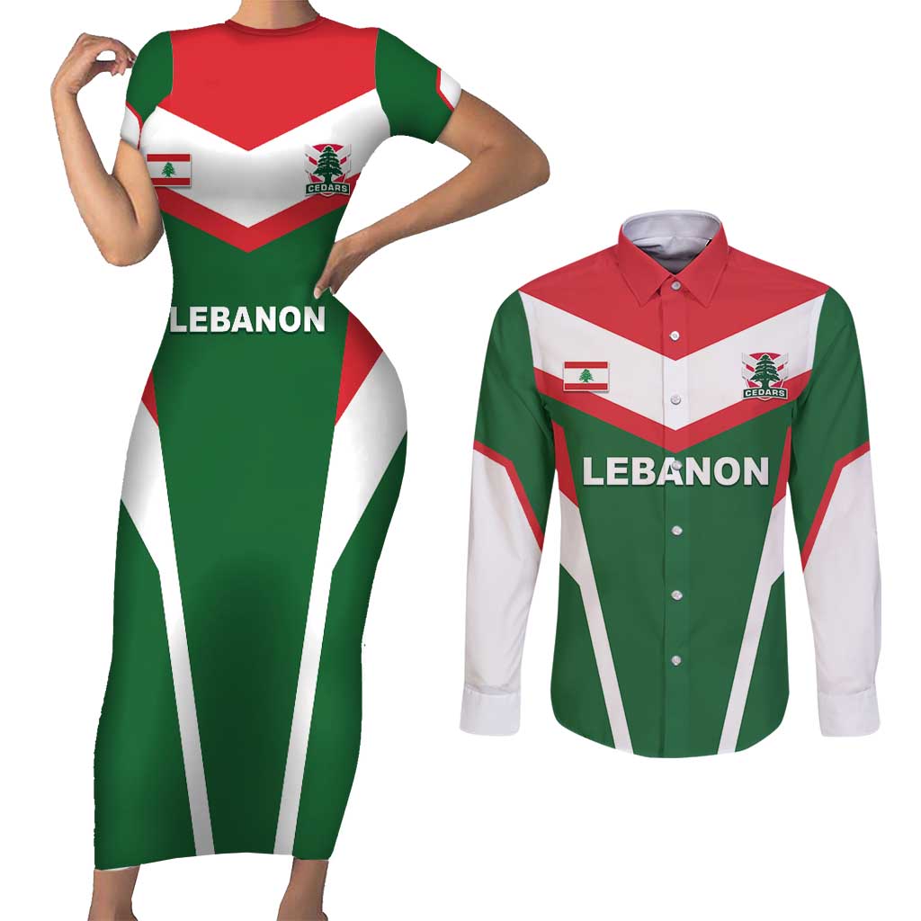 Custom Lebanon Rugby Couples Matching Short Sleeve Bodycon Dress and Long Sleeve Button Shirt Go Champions - Wonder Print Shop