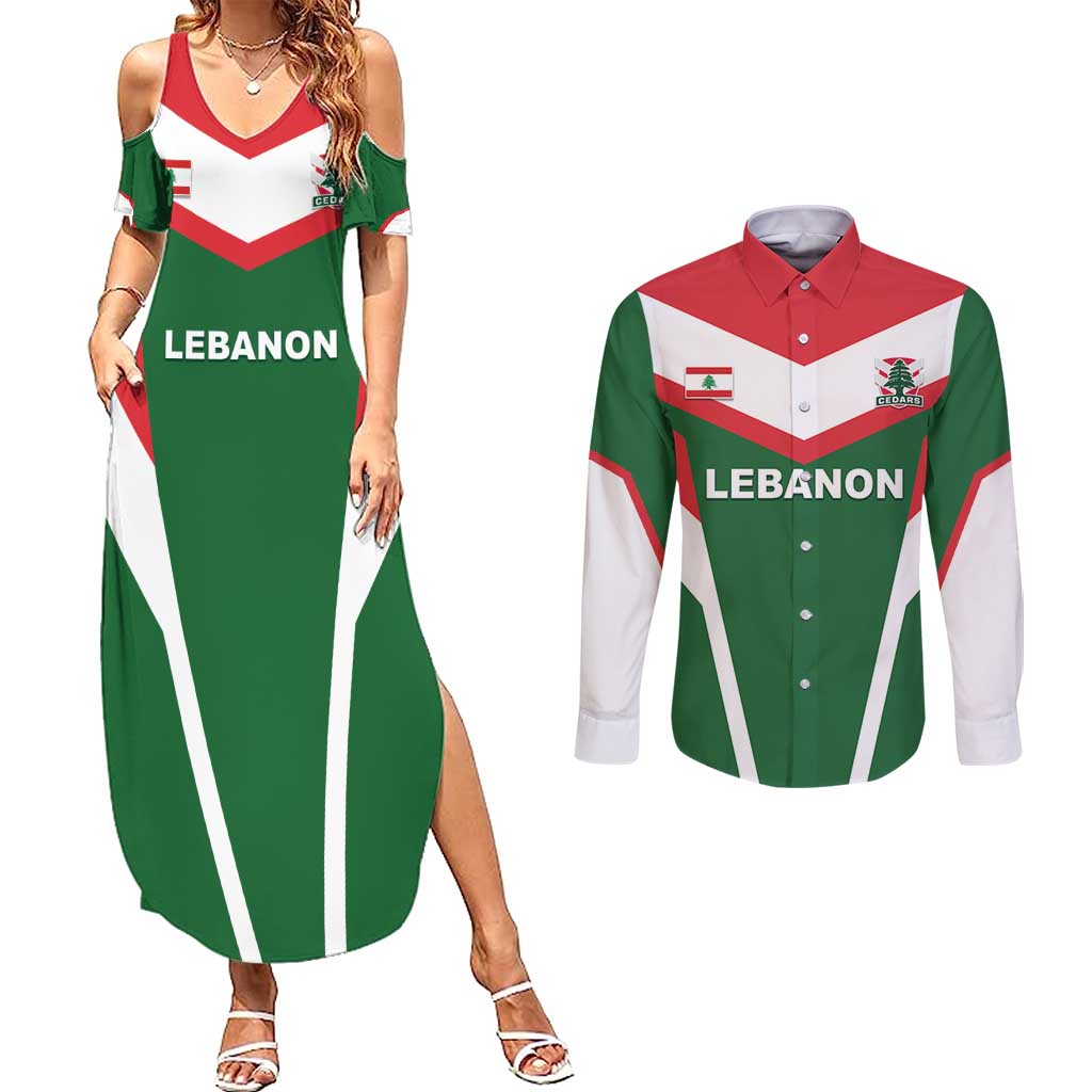 Custom Lebanon Rugby Couples Matching Summer Maxi Dress and Long Sleeve Button Shirt Go Champions - Wonder Print Shop
