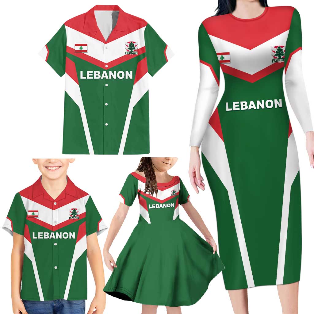 Custom Lebanon Rugby Family Matching Long Sleeve Bodycon Dress and Hawaiian Shirt Go Champions - Wonder Print Shop