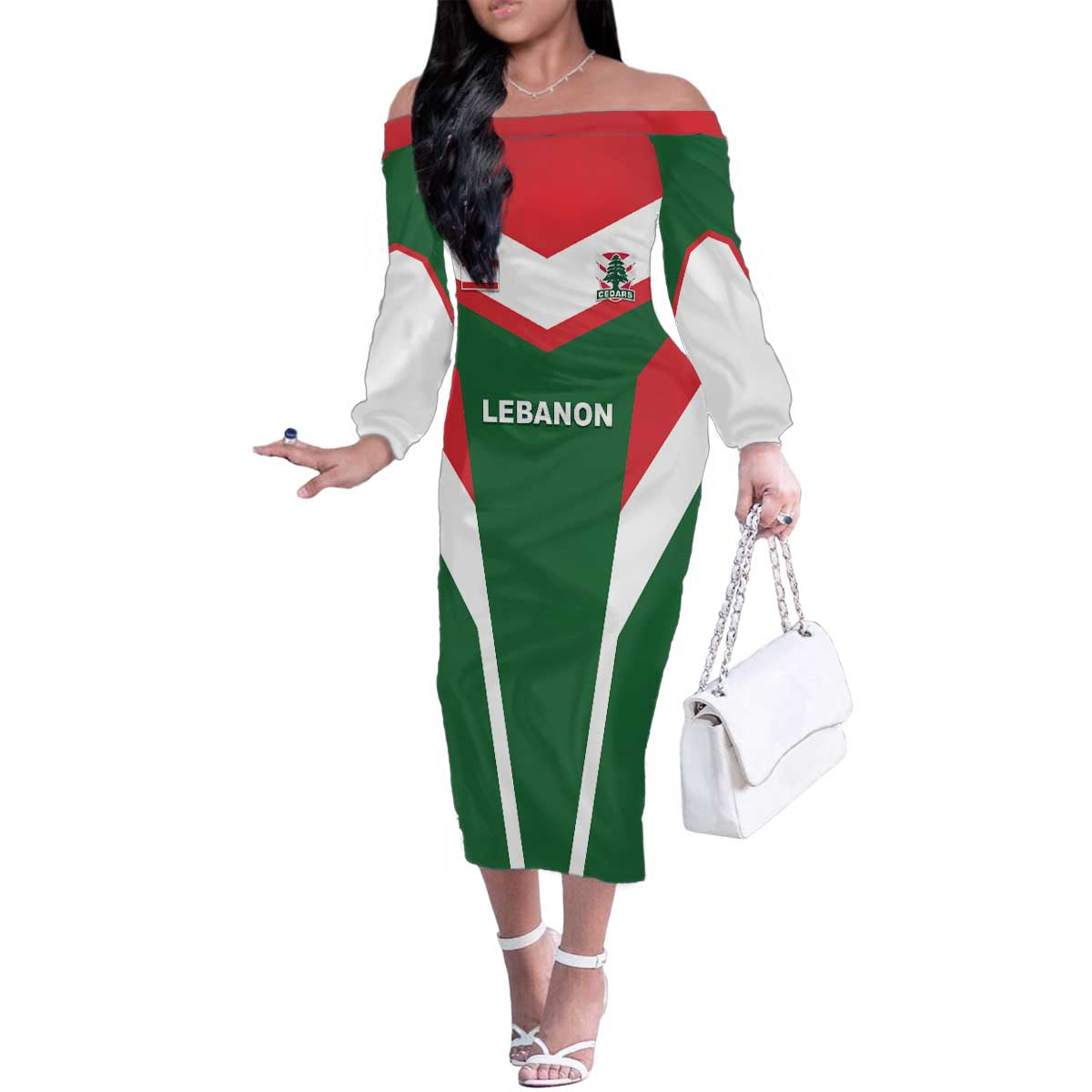 Custom Lebanon Rugby Family Matching Off The Shoulder Long Sleeve Dress and Hawaiian Shirt Go Champions - Wonder Print Shop