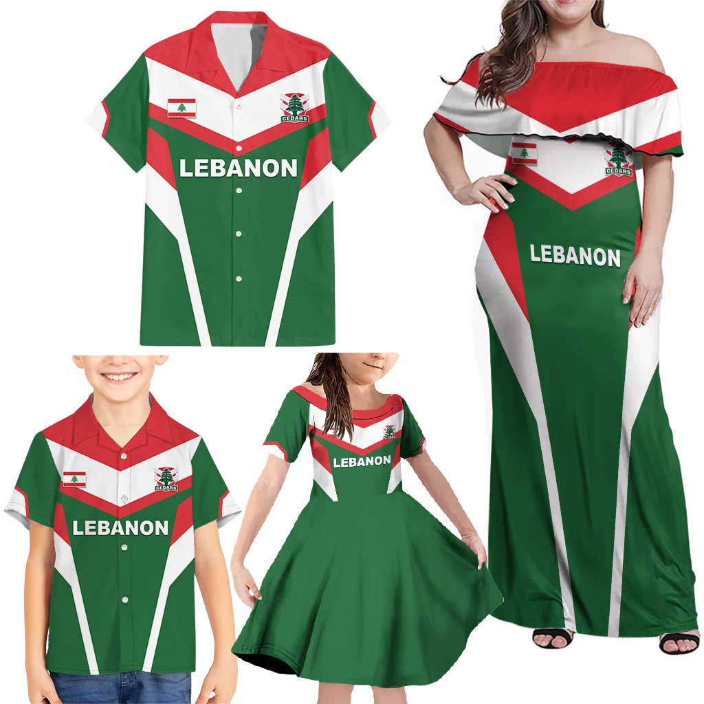 Custom Lebanon Rugby Family Matching Off Shoulder Maxi Dress and Hawaiian Shirt Go Champions - Wonder Print Shop