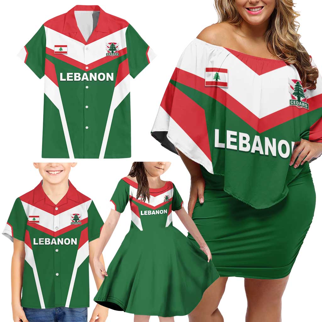 Custom Lebanon Rugby Family Matching Off Shoulder Short Dress and Hawaiian Shirt Go Champions - Wonder Print Shop