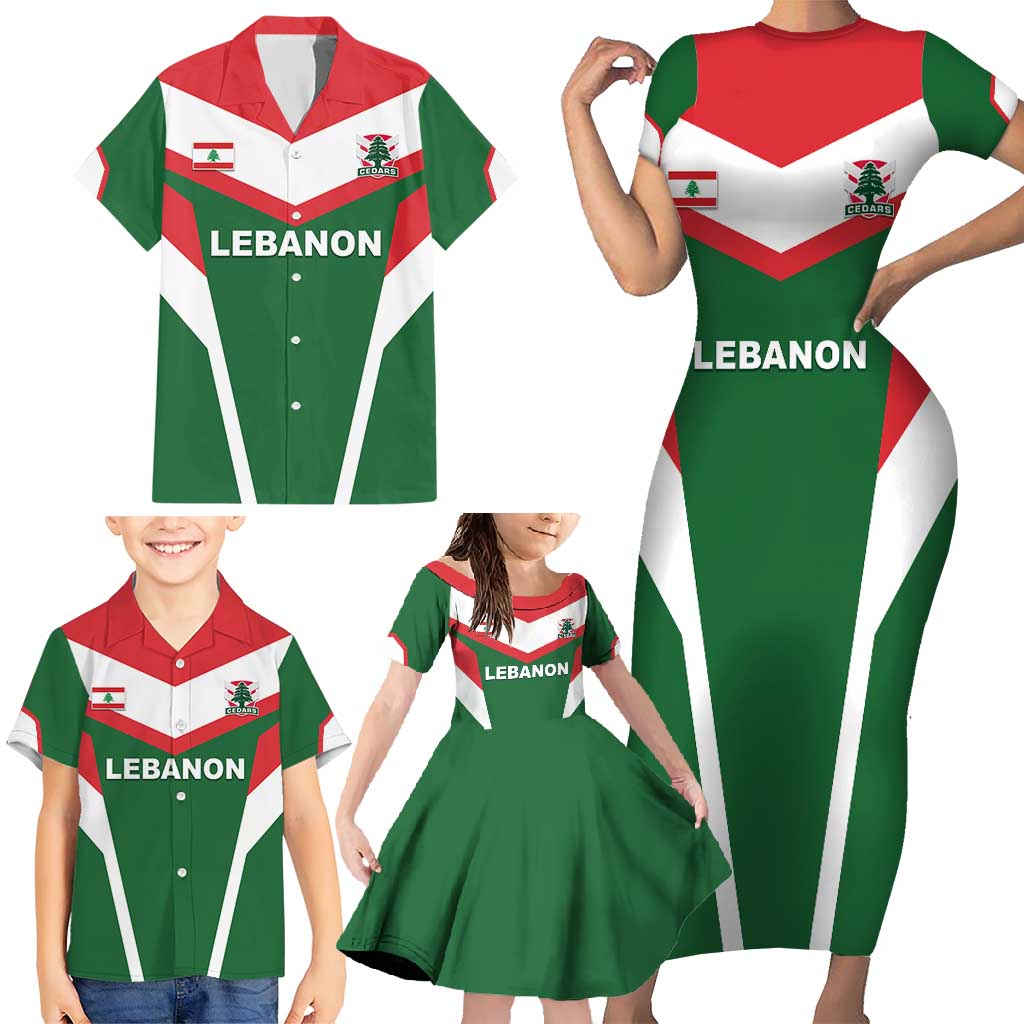 Custom Lebanon Rugby Family Matching Short Sleeve Bodycon Dress and Hawaiian Shirt Go Champions - Wonder Print Shop