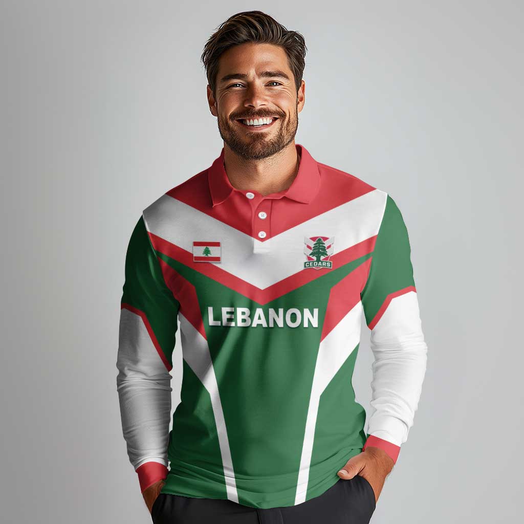 Custom Lebanon Rugby Long Sleeve Polo Shirt Go Champions - Wonder Print Shop