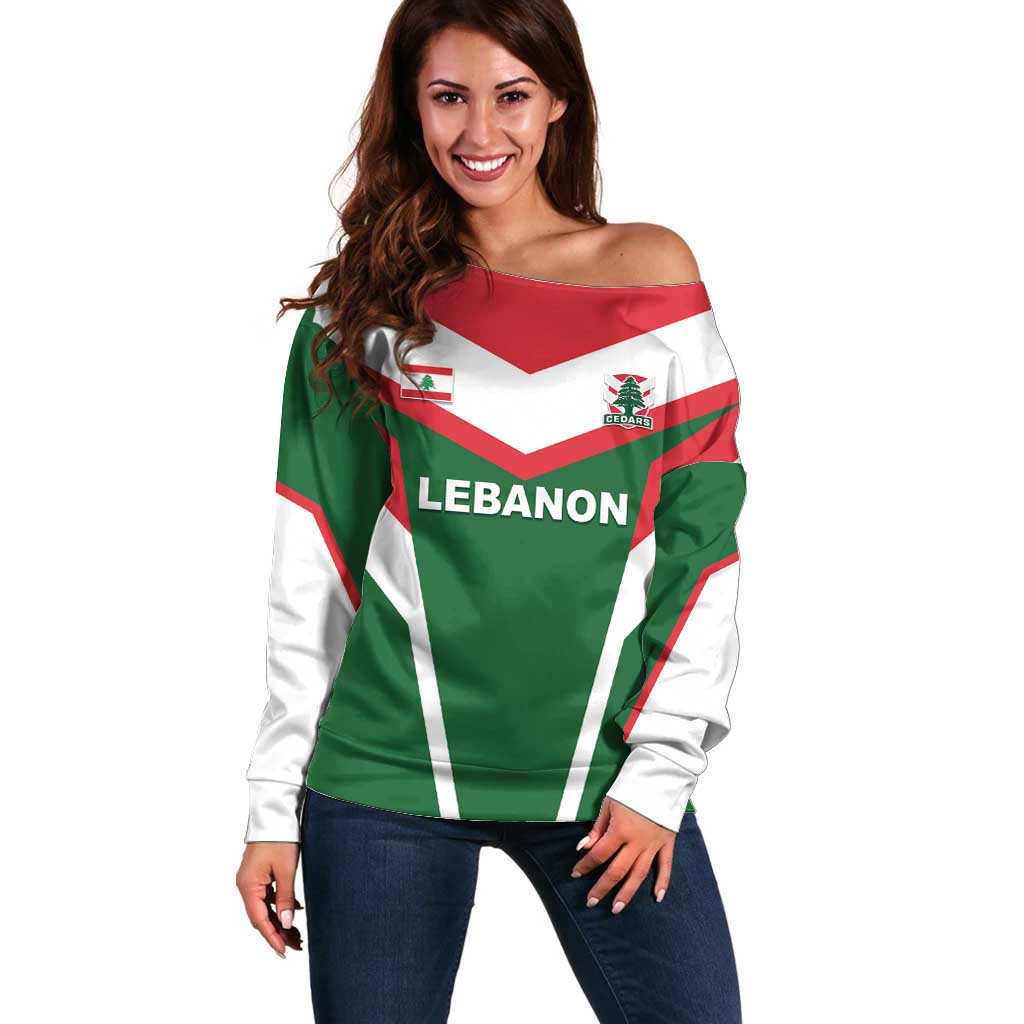 Custom Lebanon Rugby Off Shoulder Sweater Go Champions - Wonder Print Shop