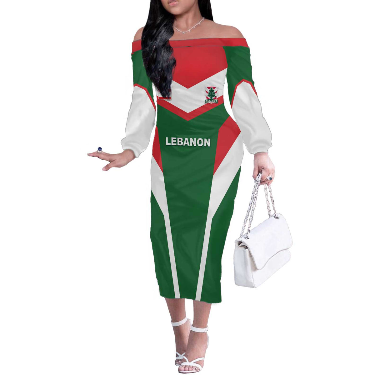 Custom Lebanon Rugby Off The Shoulder Long Sleeve Dress Go Champions - Wonder Print Shop