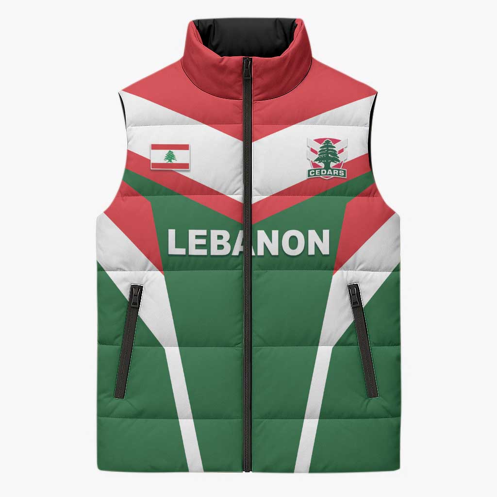 Custom Lebanon Rugby Sleeveless Puffer Jacket Go Champions - Wonder Print Shop