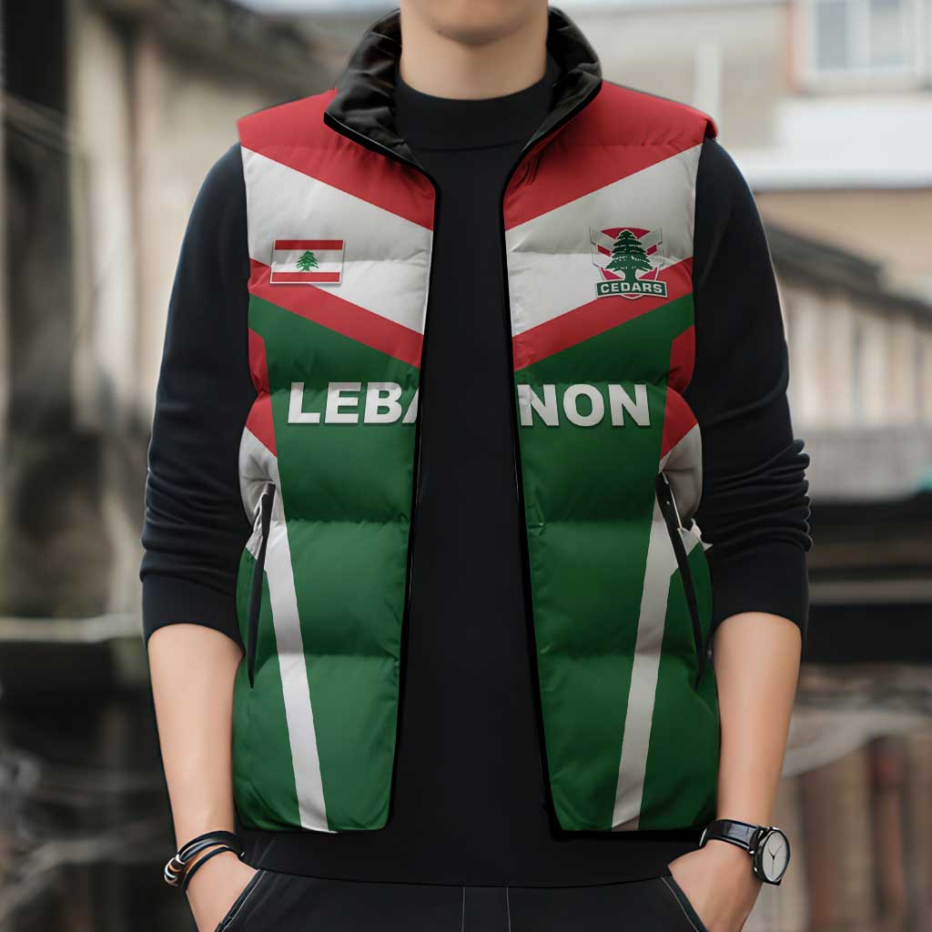 Custom Lebanon Rugby Sleeveless Puffer Jacket Go Champions - Wonder Print Shop