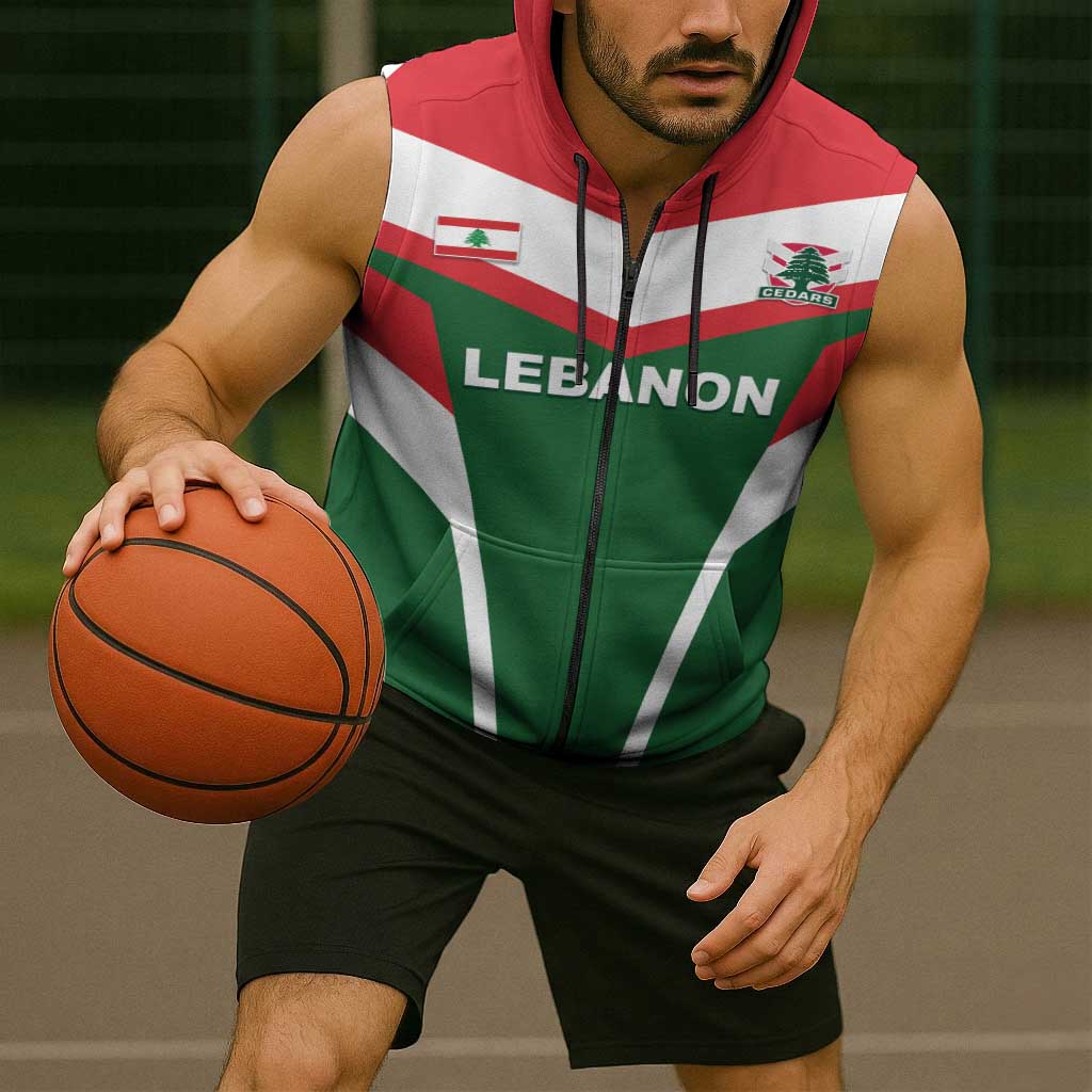 Custom Lebanon Rugby Sleeveless Zip Hoodie Go Champions - Wonder Print Shop