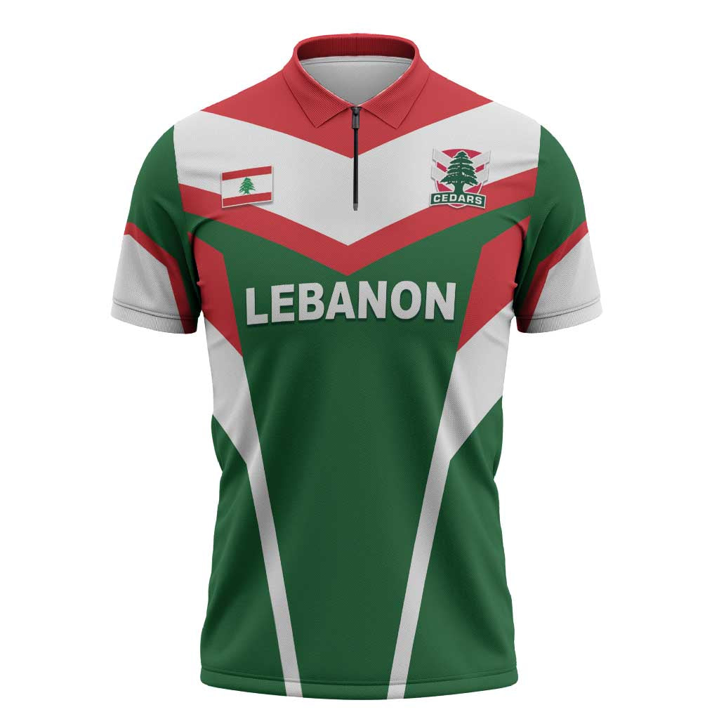 Custom Lebanon Rugby Zipper Polo Shirt Go Champions - Wonder Print Shop