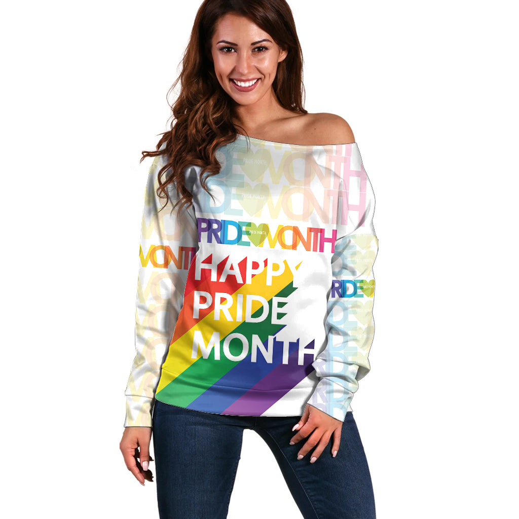 Happy Pride Month Off Shoulder Sweater White Vibe LT6 - Wonder Print Shop