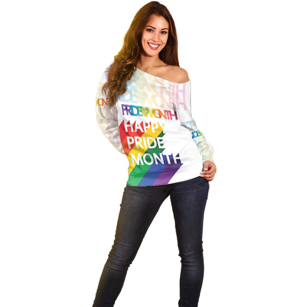 Happy Pride Month Off Shoulder Sweater White Vibe LT6 - Wonder Print Shop