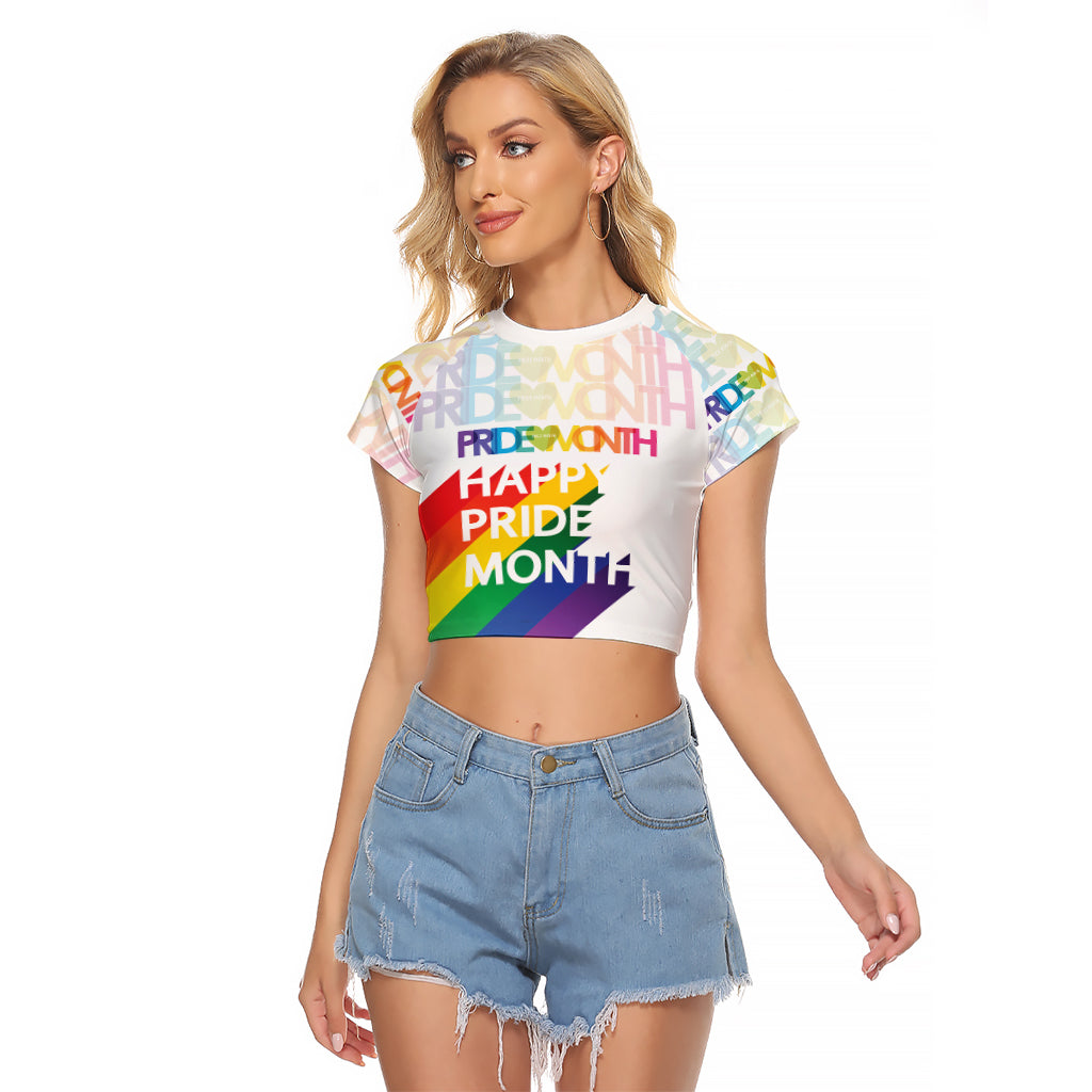 Happy Pride Month Raglan Cropped T Shirt White Vibe LT6 - Wonder Print Shop