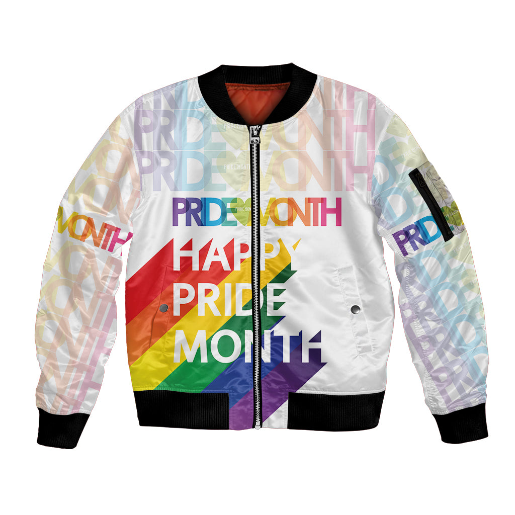 Happy Pride Month Sleeve Zip Bomber Jacket White Vibe LT6 - Wonder Print Shop