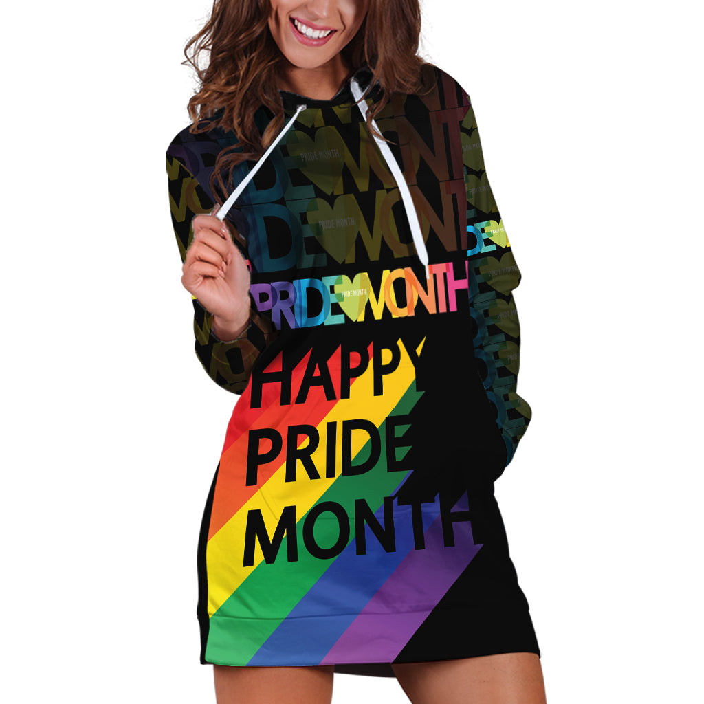 Happy Pride Month Hoodie Dress Black Vibe LT6 - Wonder Print Shop