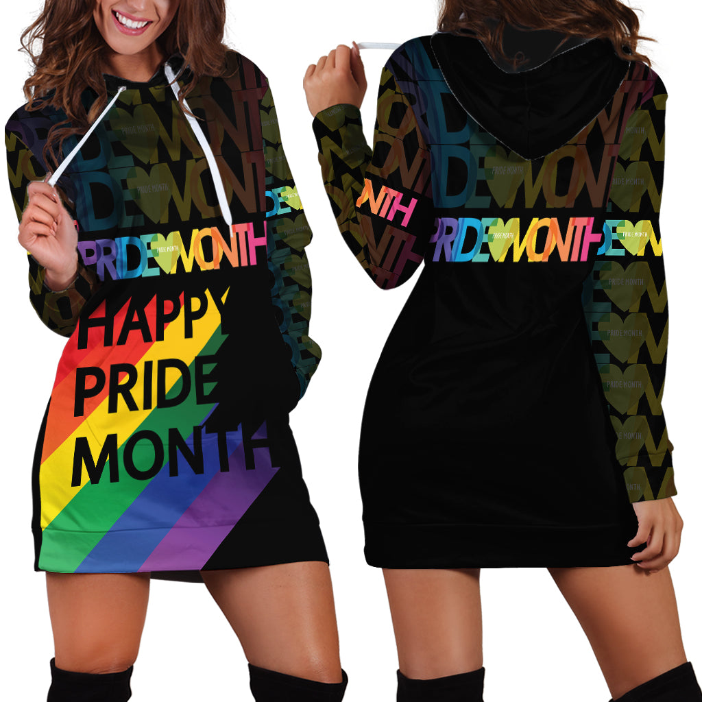 Happy Pride Month Hoodie Dress Black Vibe LT6 - Wonder Print Shop