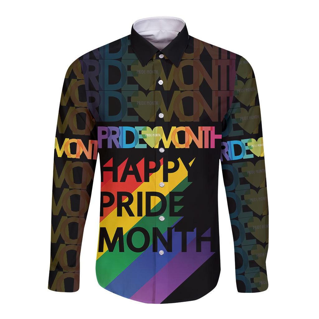 Happy Pride Month Long Sleeve Button Shirt Black Vibe LT6 - Wonder Print Shop