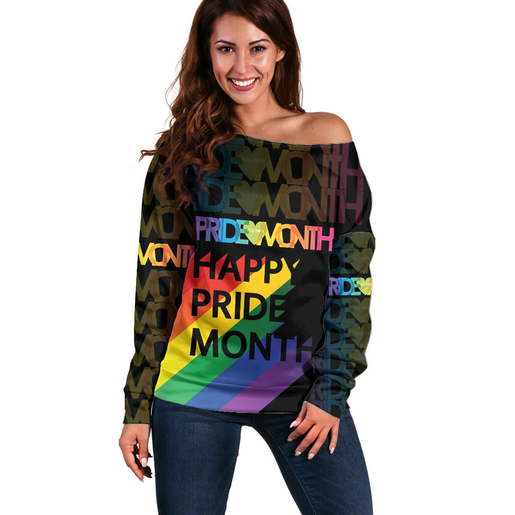 Happy Pride Month Off Shoulder Sweater Black Vibe LT6 - Wonder Print Shop