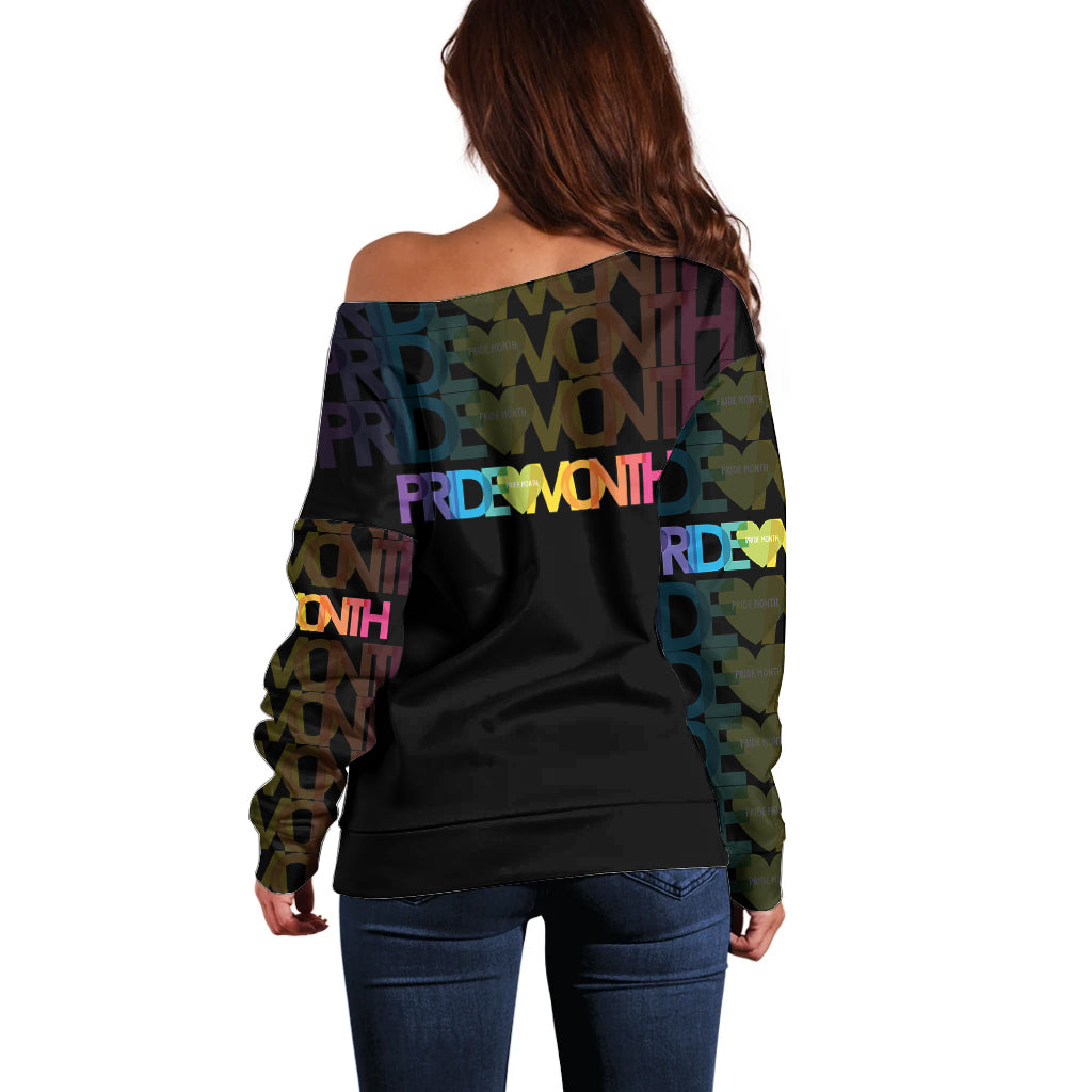 Happy Pride Month Off Shoulder Sweater Black Vibe LT6 - Wonder Print Shop