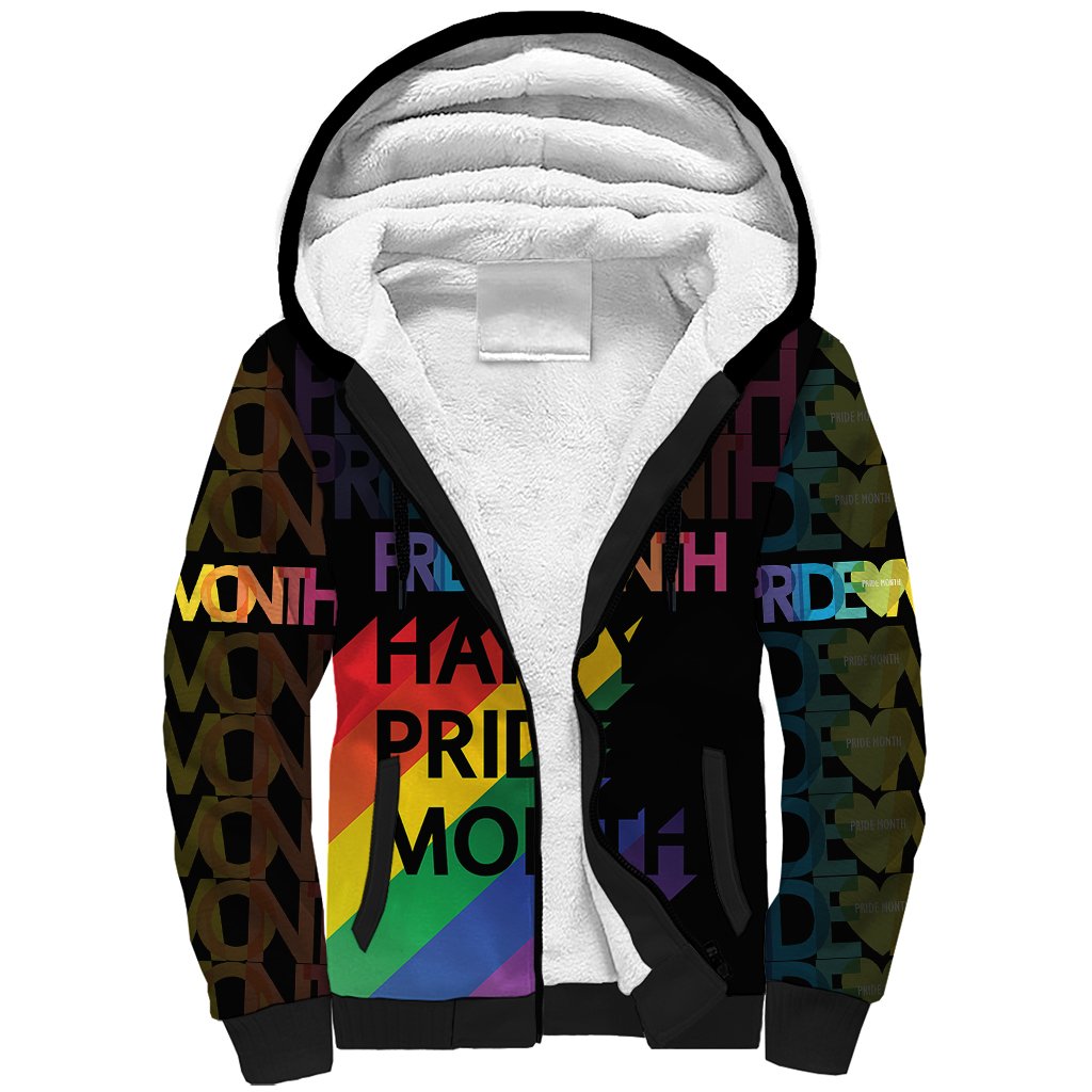 Happy Pride Month Sherpa Hoodie Black Vibe LT6 - Wonder Print Shop