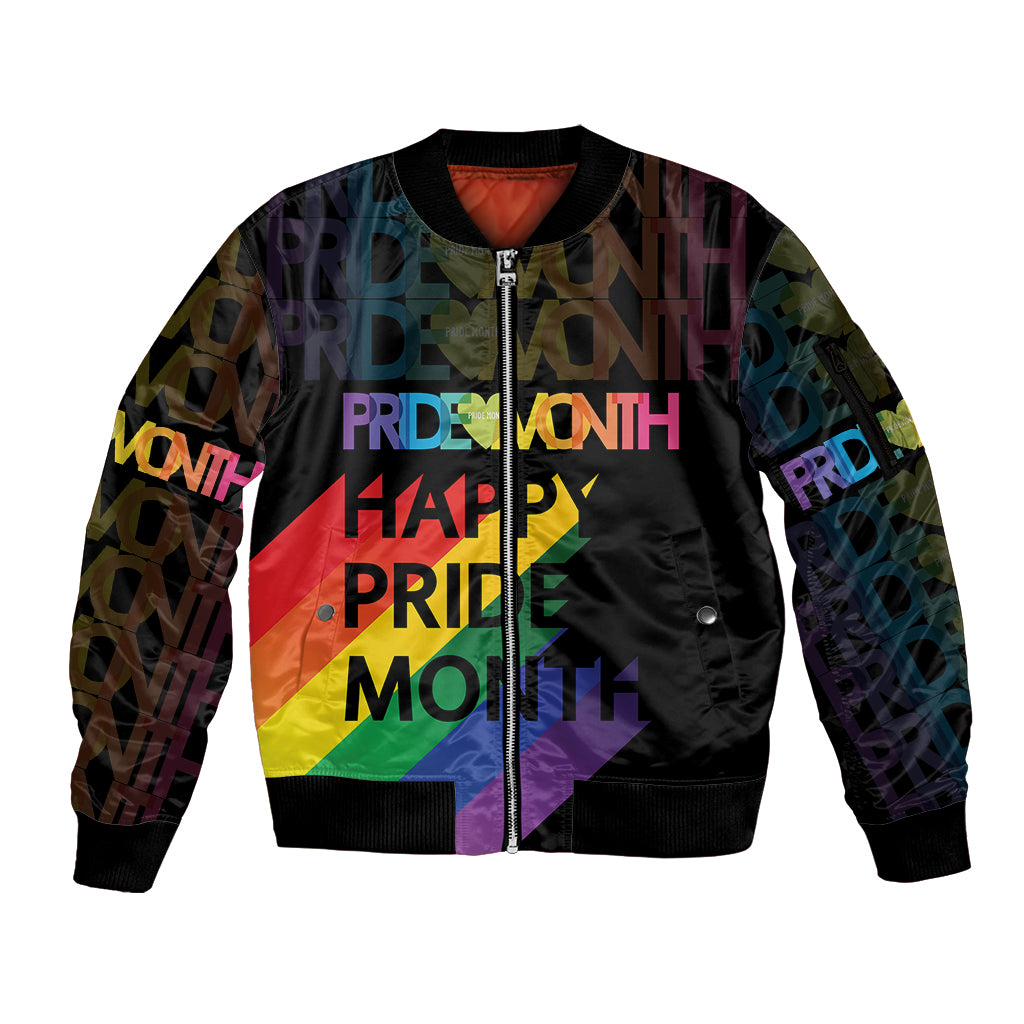 Happy Pride Month Sleeve Zip Bomber Jacket Black Vibe LT6 - Wonder Print Shop