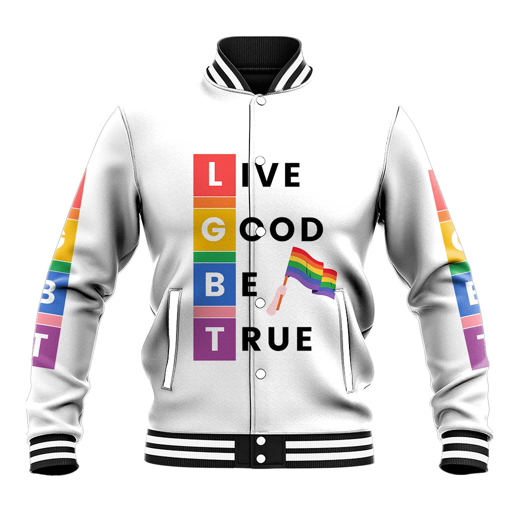 LGBT Live Good Be True Baseball Jacket White Vibe LT6 - Wonder Print Shop