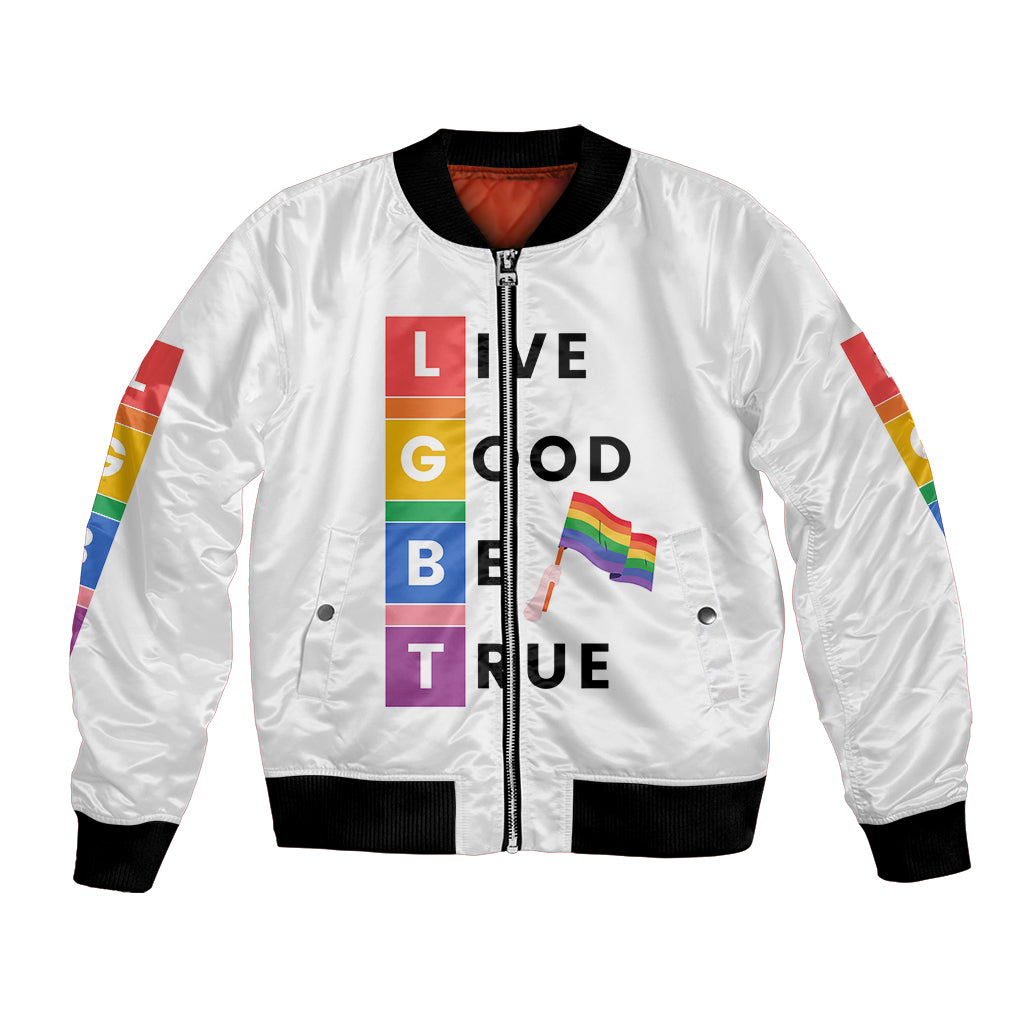 LGBT Live Good Be True Bomber Jacket White Vibe LT6 - Wonder Print Shop