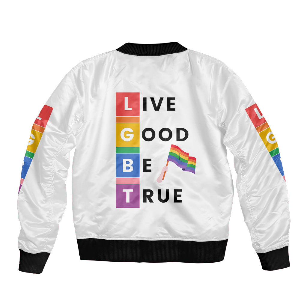 LGBT Live Good Be True Bomber Jacket White Vibe LT6 - Wonder Print Shop