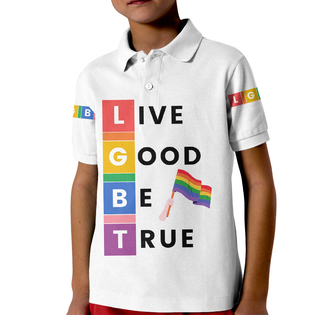 LGBT Live Good Be True Kid Polo Shirt White Vibe LT6 - Wonder Print Shop