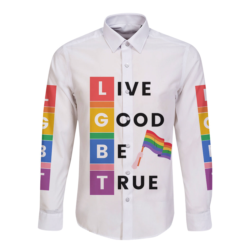 LGBT Live Good Be True Long Sleeve Button Shirt White Vibe LT6 - Wonder Print Shop