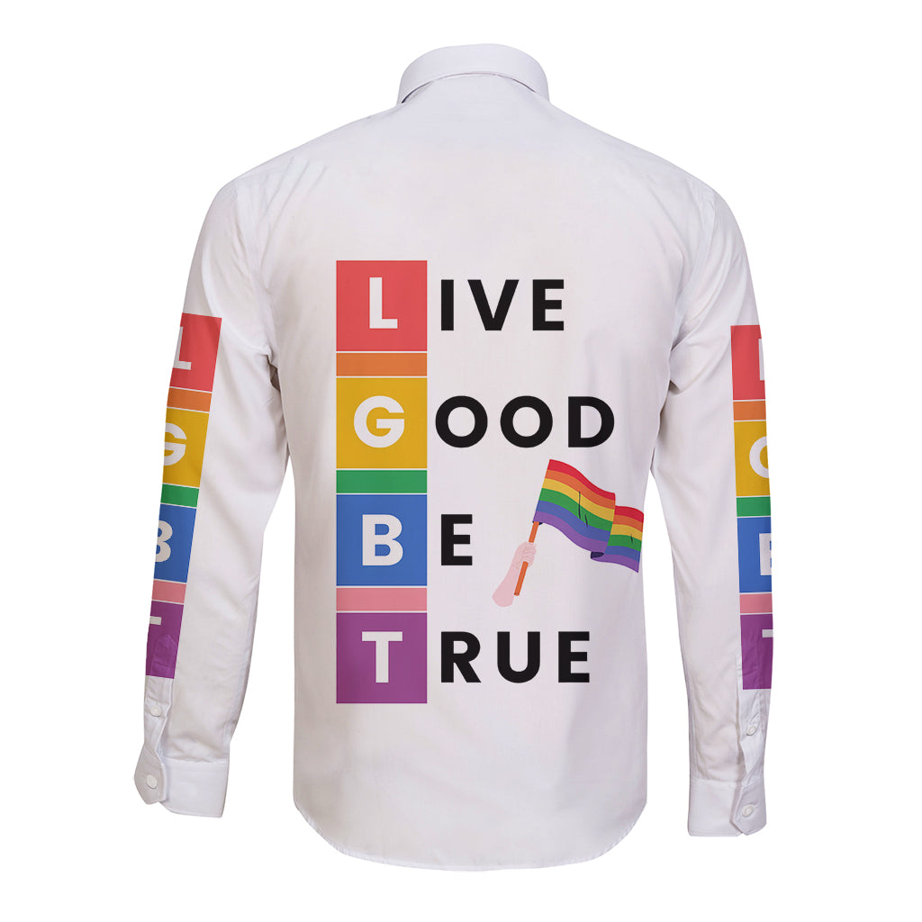 LGBT Live Good Be True Long Sleeve Button Shirt White Vibe LT6 - Wonder Print Shop