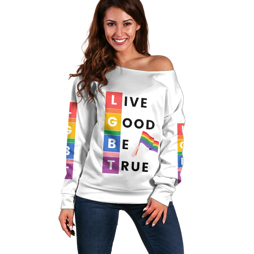 LGBT Live Good Be True Off Shoulder Sweater White Vibe LT6 - Wonder Print Shop