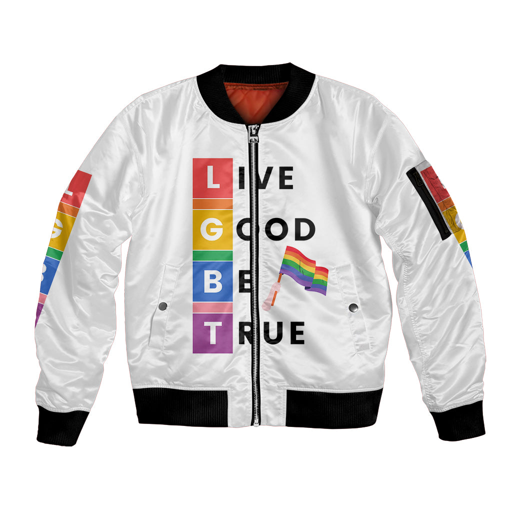 LGBT Live Good Be True Sleeve Zip Bomber Jacket White Vibe LT6 - Wonder Print Shop